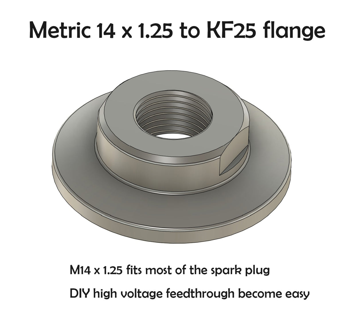 M14 x 1.25 to KF25 flange stainless steel vacuum adapter