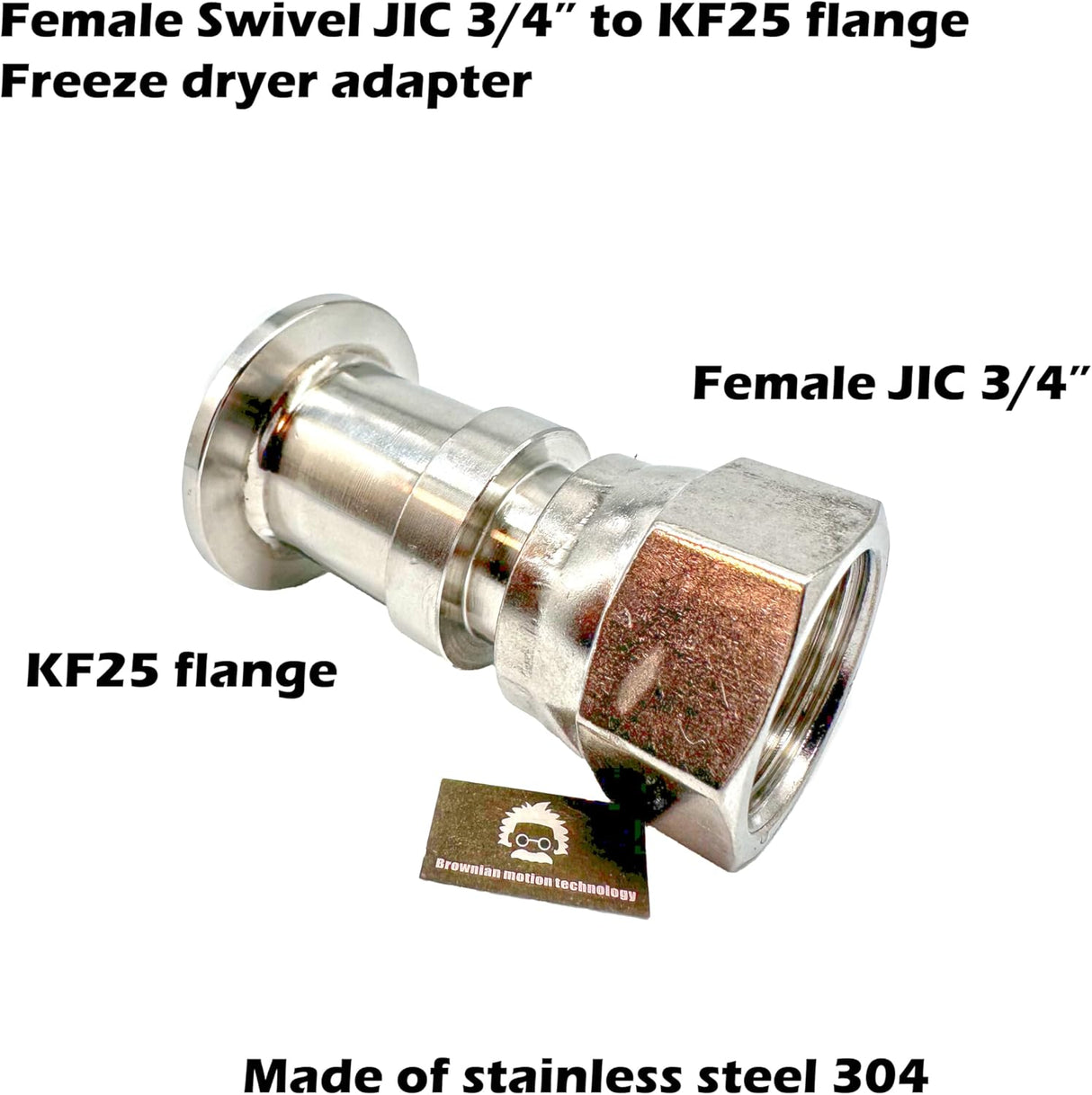 Female 3/4" JIC 37 Degree Flare Fitting to KF25 Flange, Freeze Dryer Adapter, Made of Stainless Steel