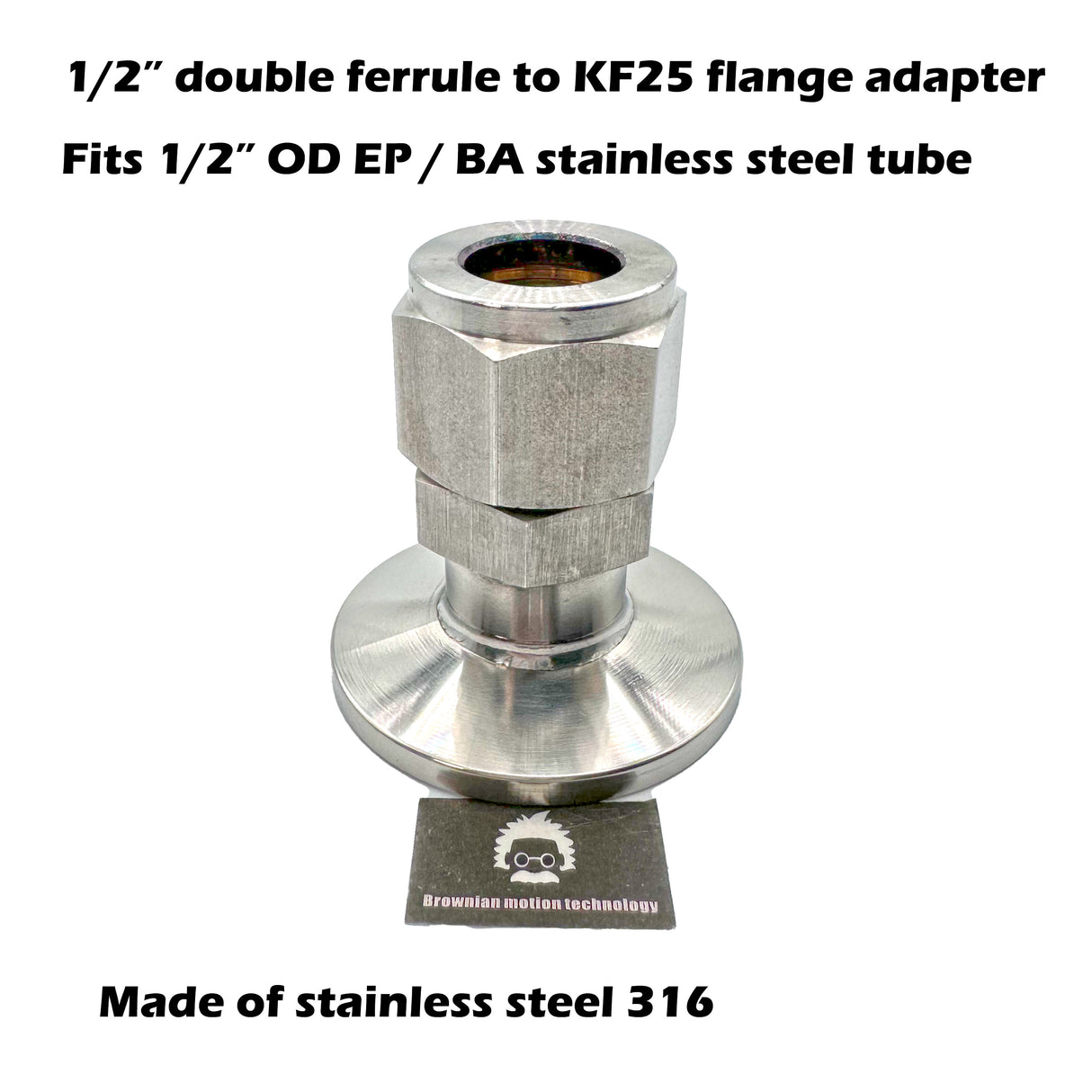 1/2" double ferrule compression fitting to KF25 flange adapter