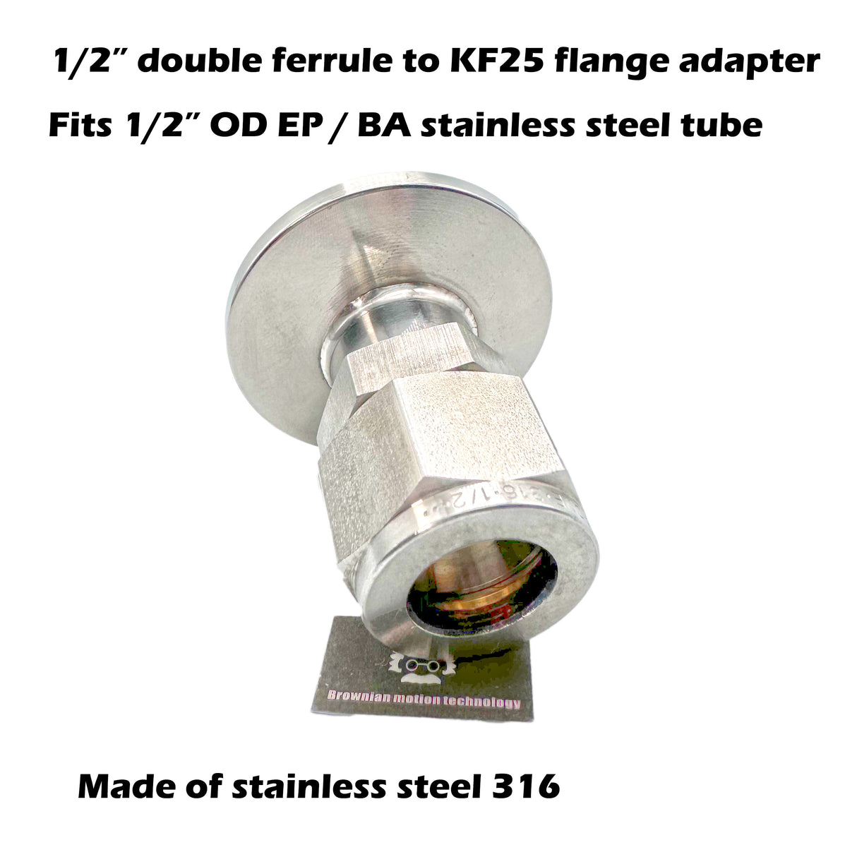 1/2" double ferrule compression fitting to KF25 flange adapter