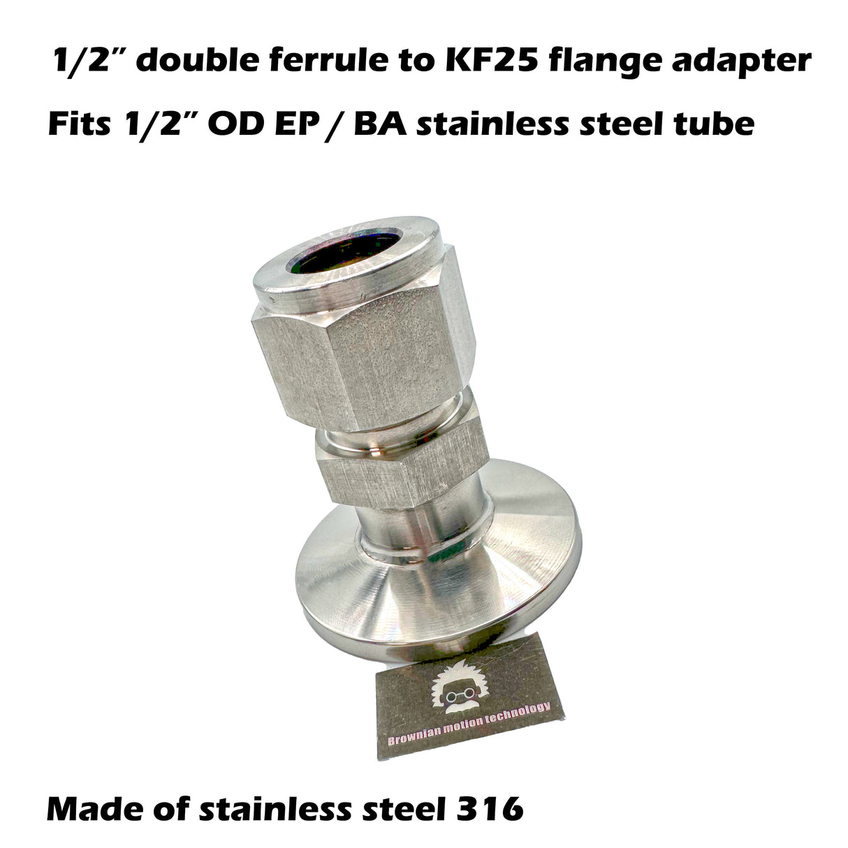 1/2" double ferrule compression fitting to KF25 flange adapter