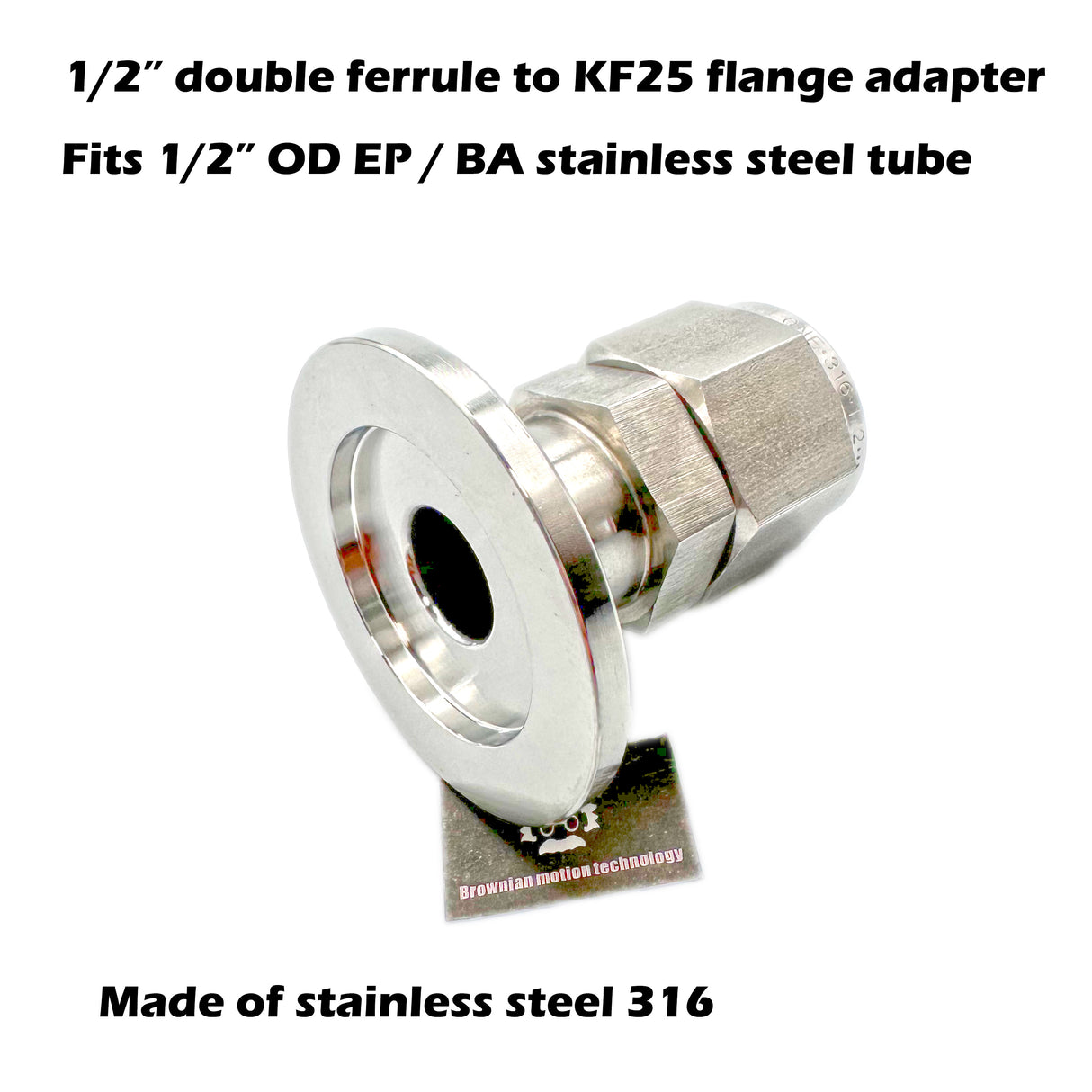 1/2" double ferrule compression fitting to KF25 flange adapter