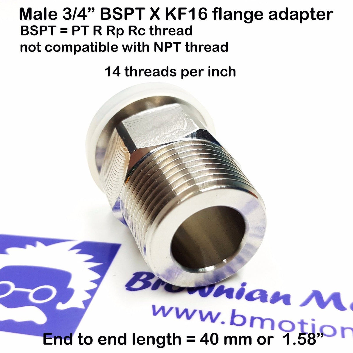 3/4" Male BSP tapered R series X KF16 flange stainless steel vacuum adapter