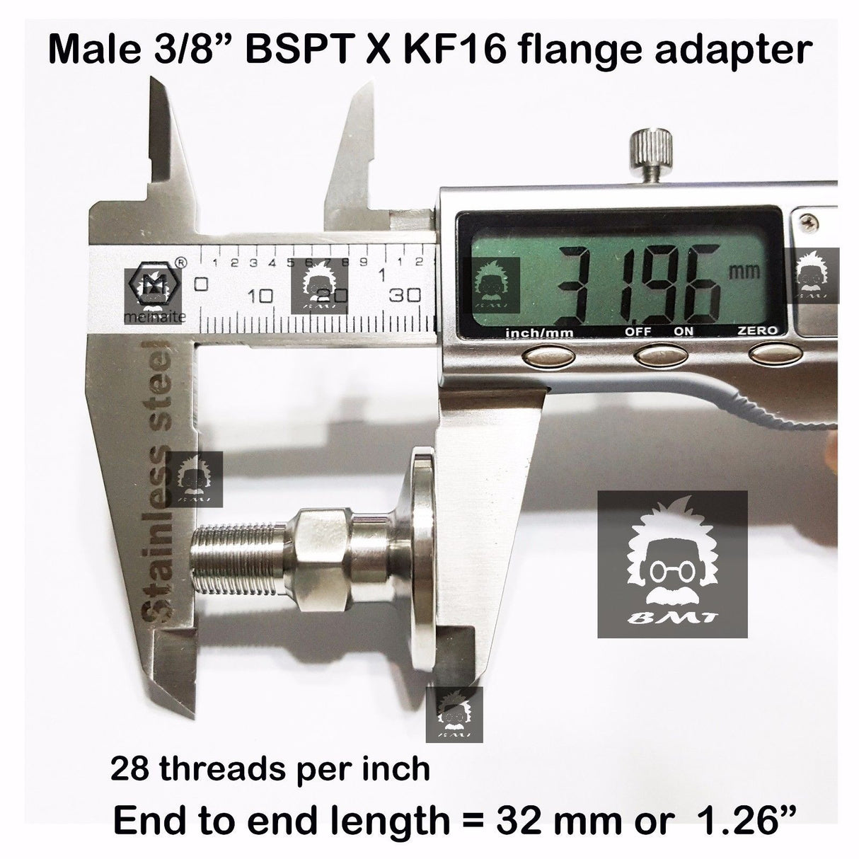 1/8" Male BSP tapered R series X KF16 flange stainless steel vacuum adapter