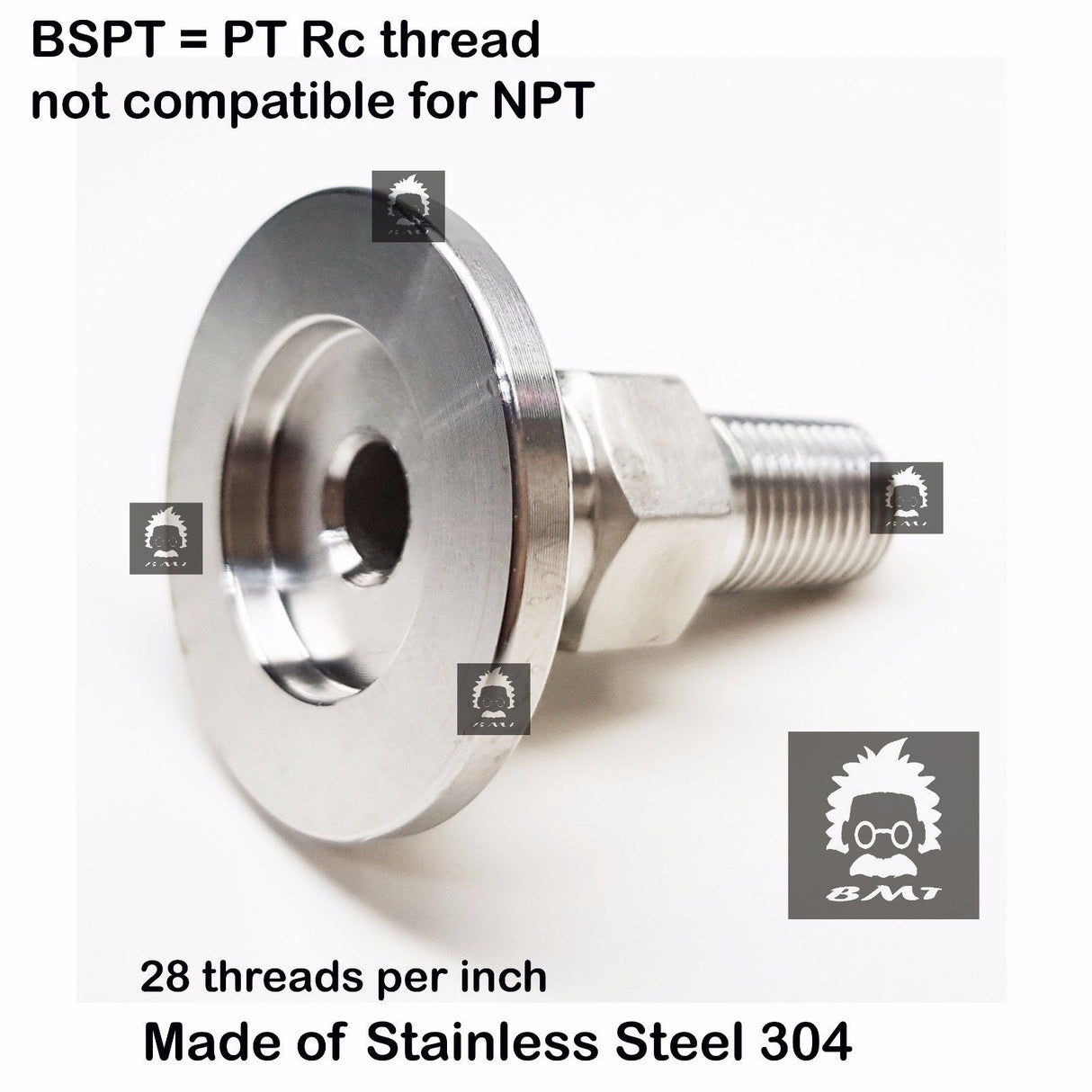 1/8" Male BSP tapered R series X KF16 flange stainless steel vacuum adapter