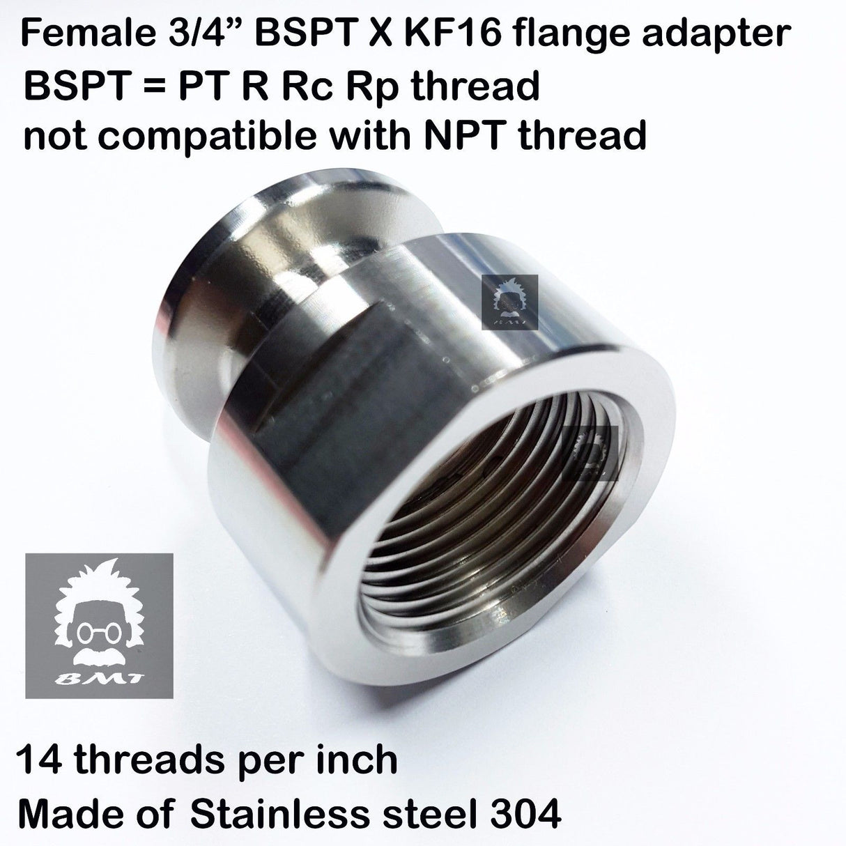 3/4" Female BSP R series KF16 flange stainless steel vacuum adapter
