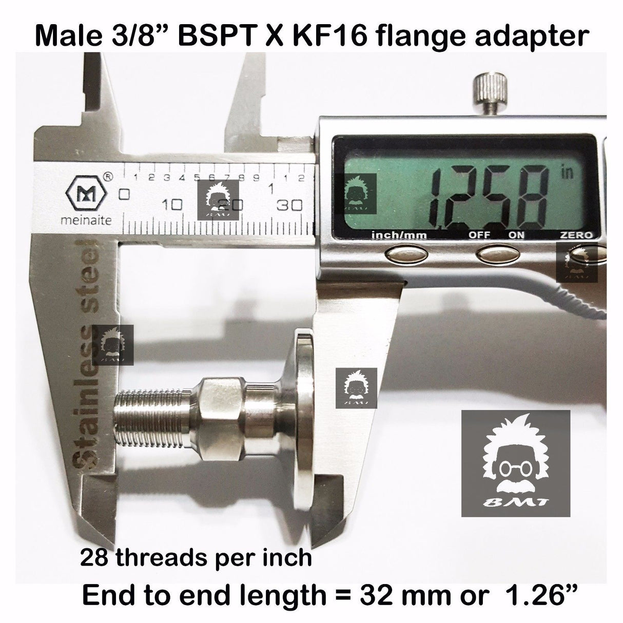 1/8" Male BSP tapered R series X KF16 flange stainless steel vacuum adapter