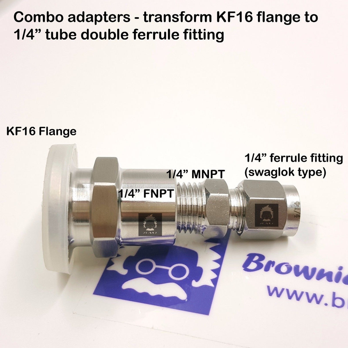 Combo 2 adapters True 1/4" FNPT X KF16 flange + 1/4" MNPT X 1/4" Double Ferrule