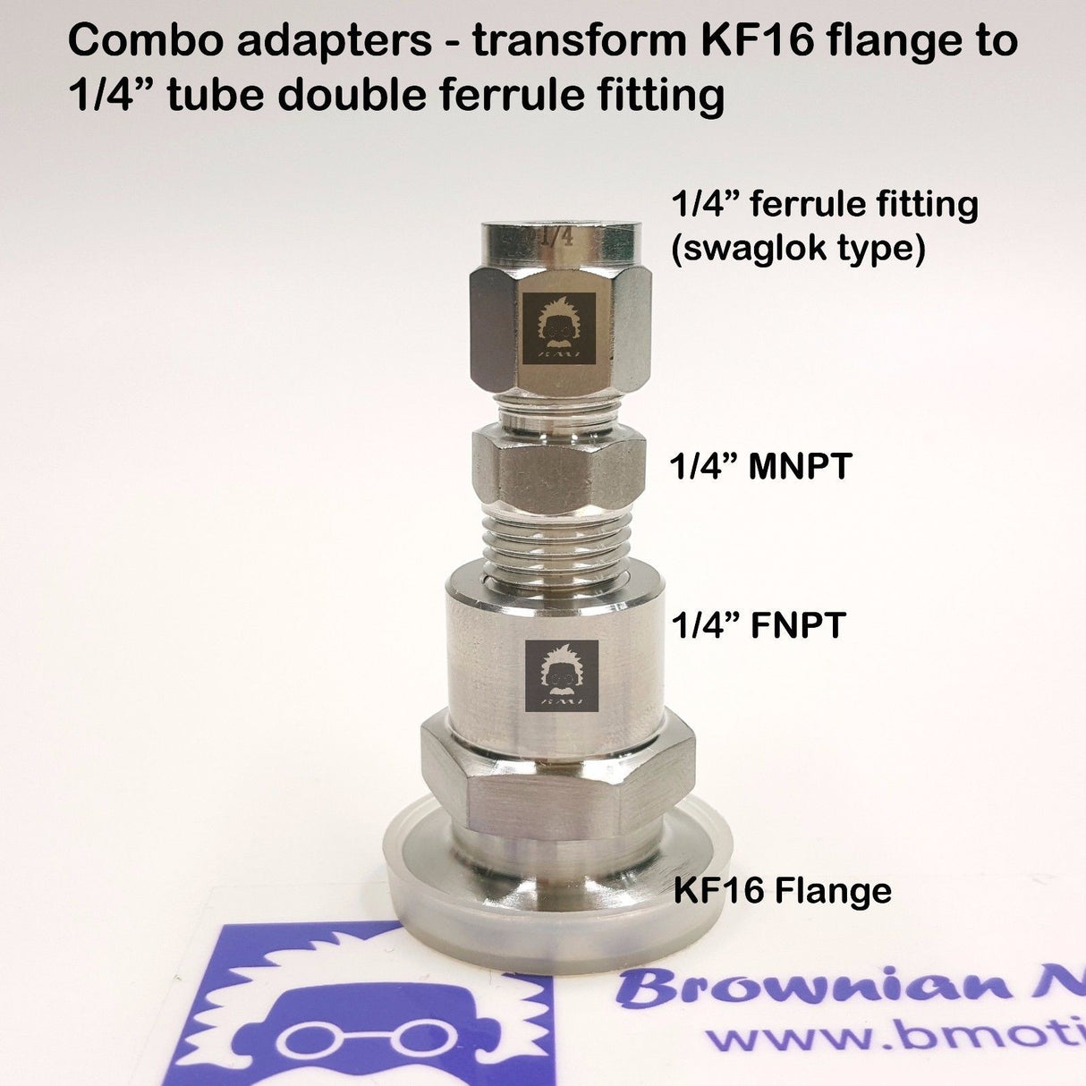 Combo 2 adapters True 1/4" FNPT X KF16 flange + 1/4" MNPT X 1/4" Double Ferrule