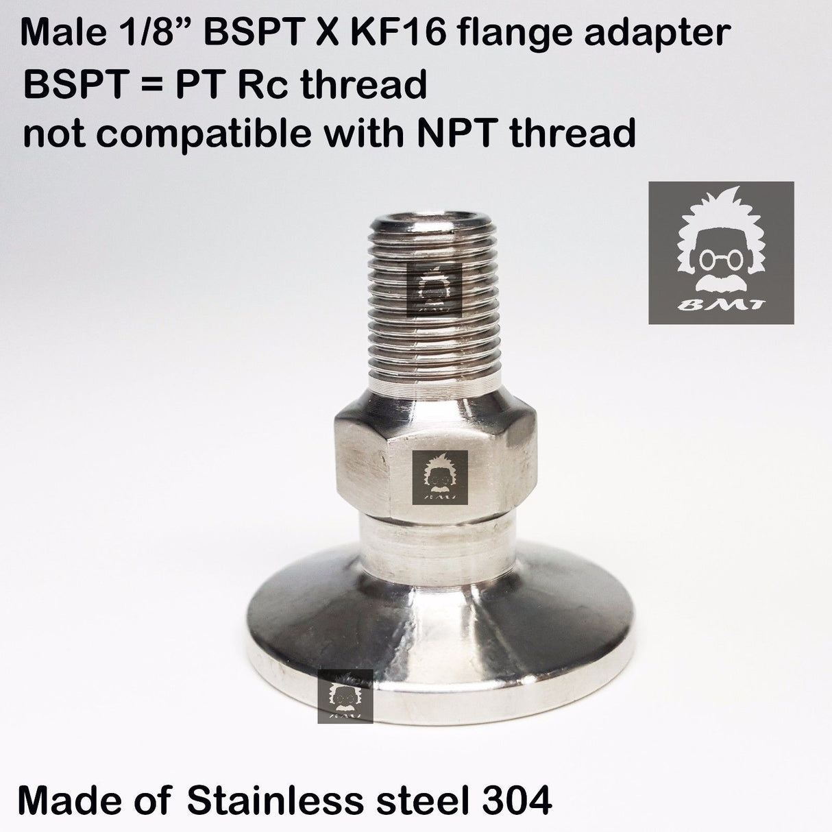 1/8" Male BSP tapered R series X KF16 flange stainless steel vacuum adapter