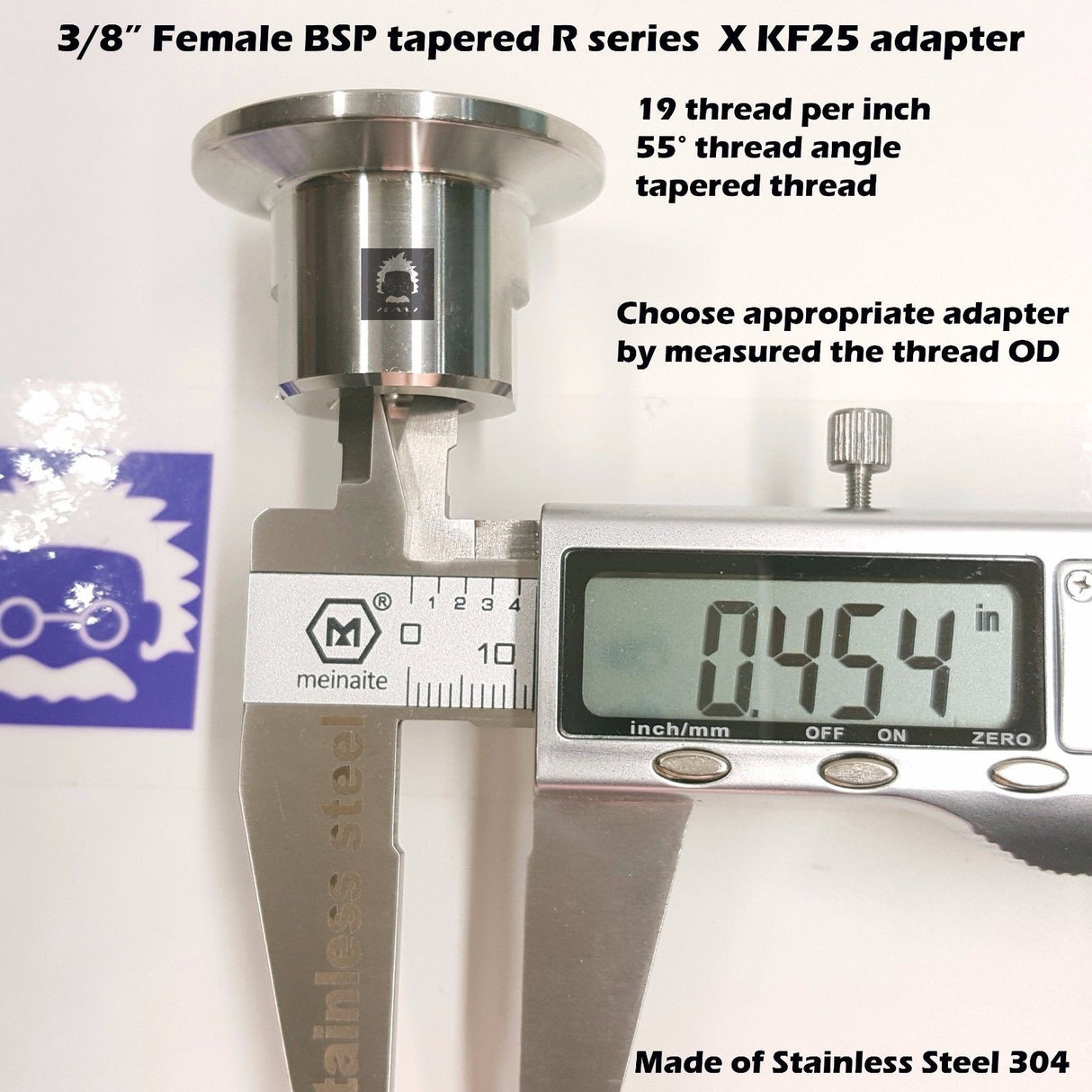 3/8" Female BSP R series X KF-25 flange stainless steel vacuum adapter