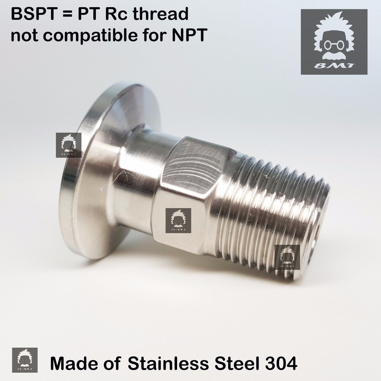 3/8" Male BSP tapered R series X KF16 flange stainless steel vacuum adapter