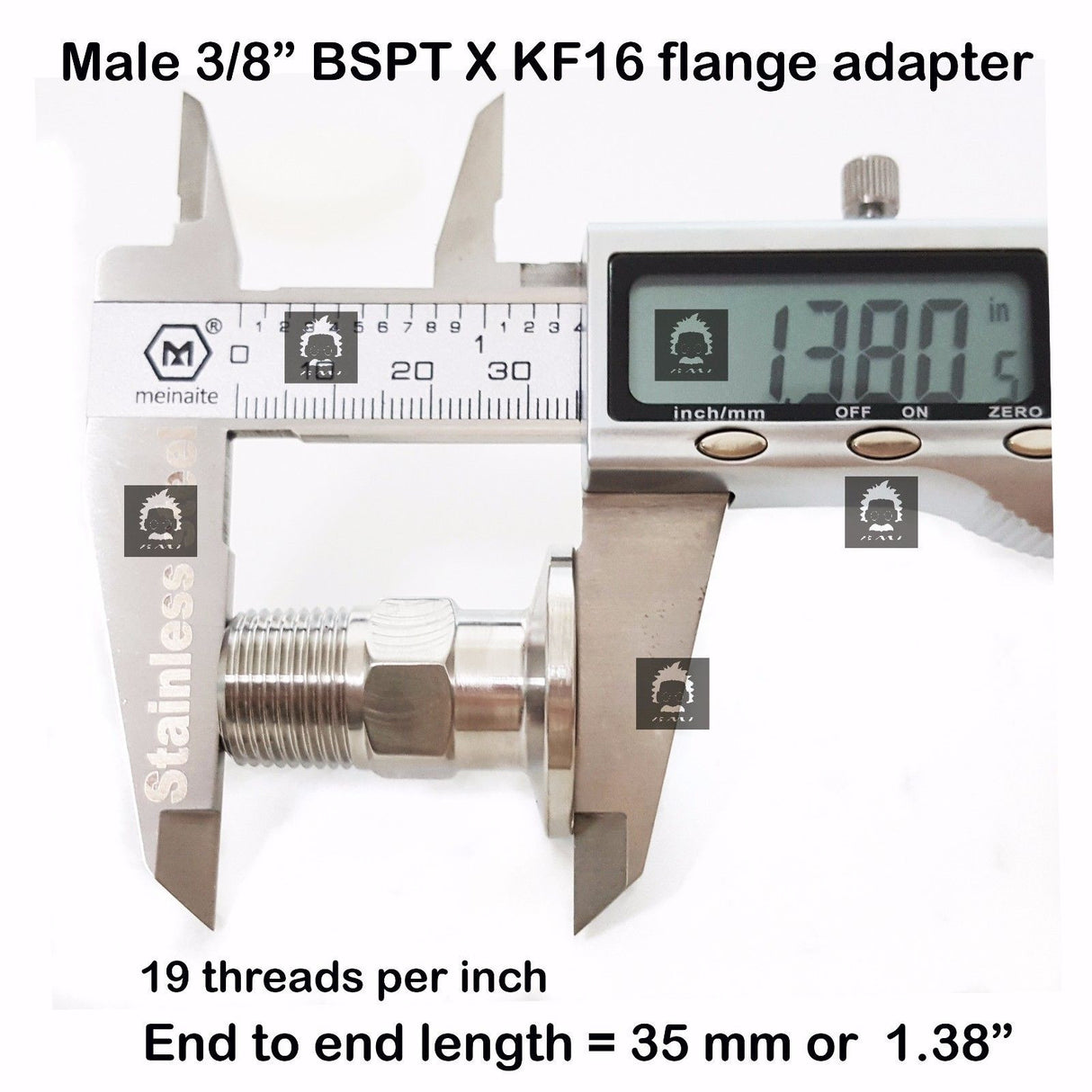 3/8" Male BSP tapered R series X KF16 flange stainless steel vacuum adapter