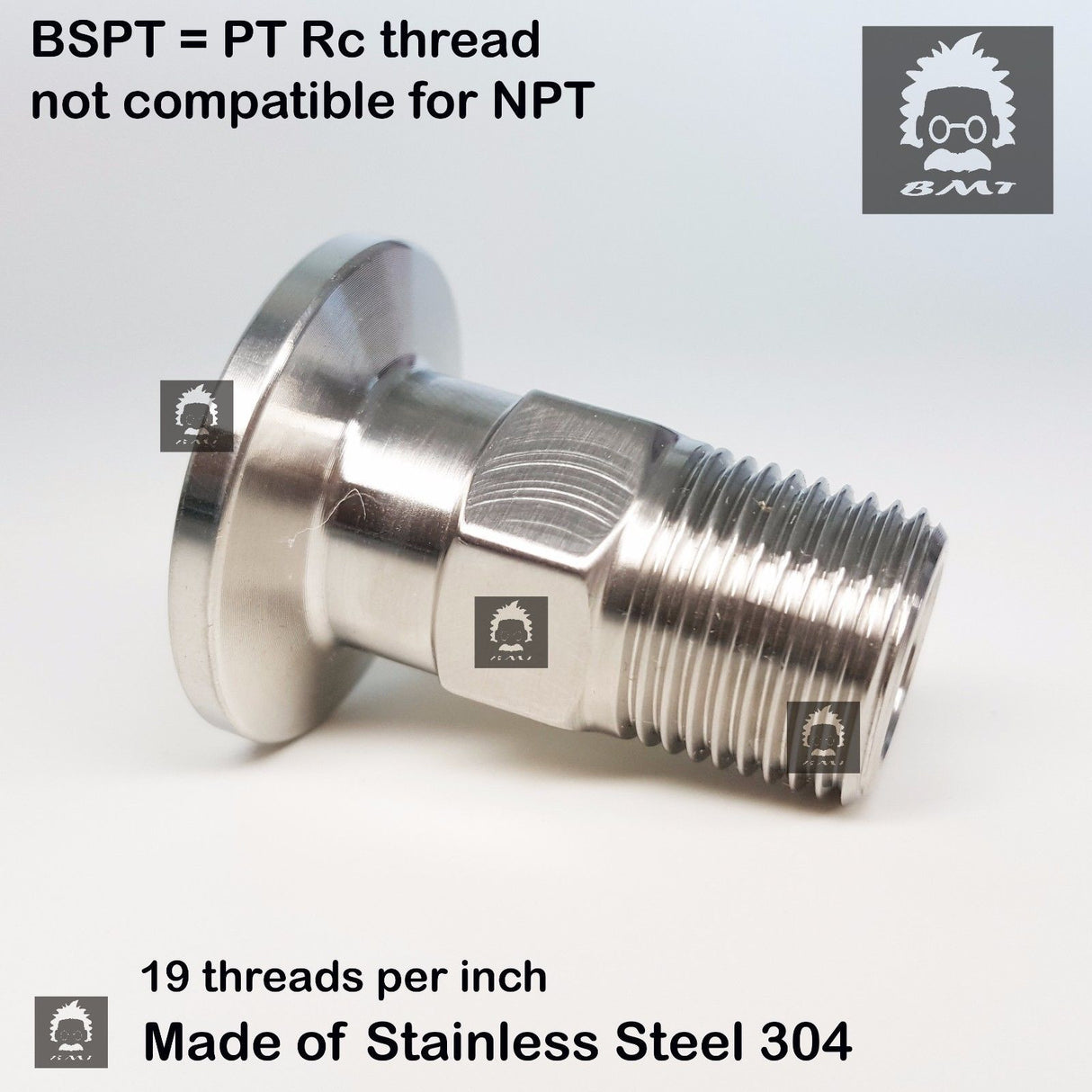 3/8" Male BSP tapered R series X KF16 flange stainless steel vacuum adapter