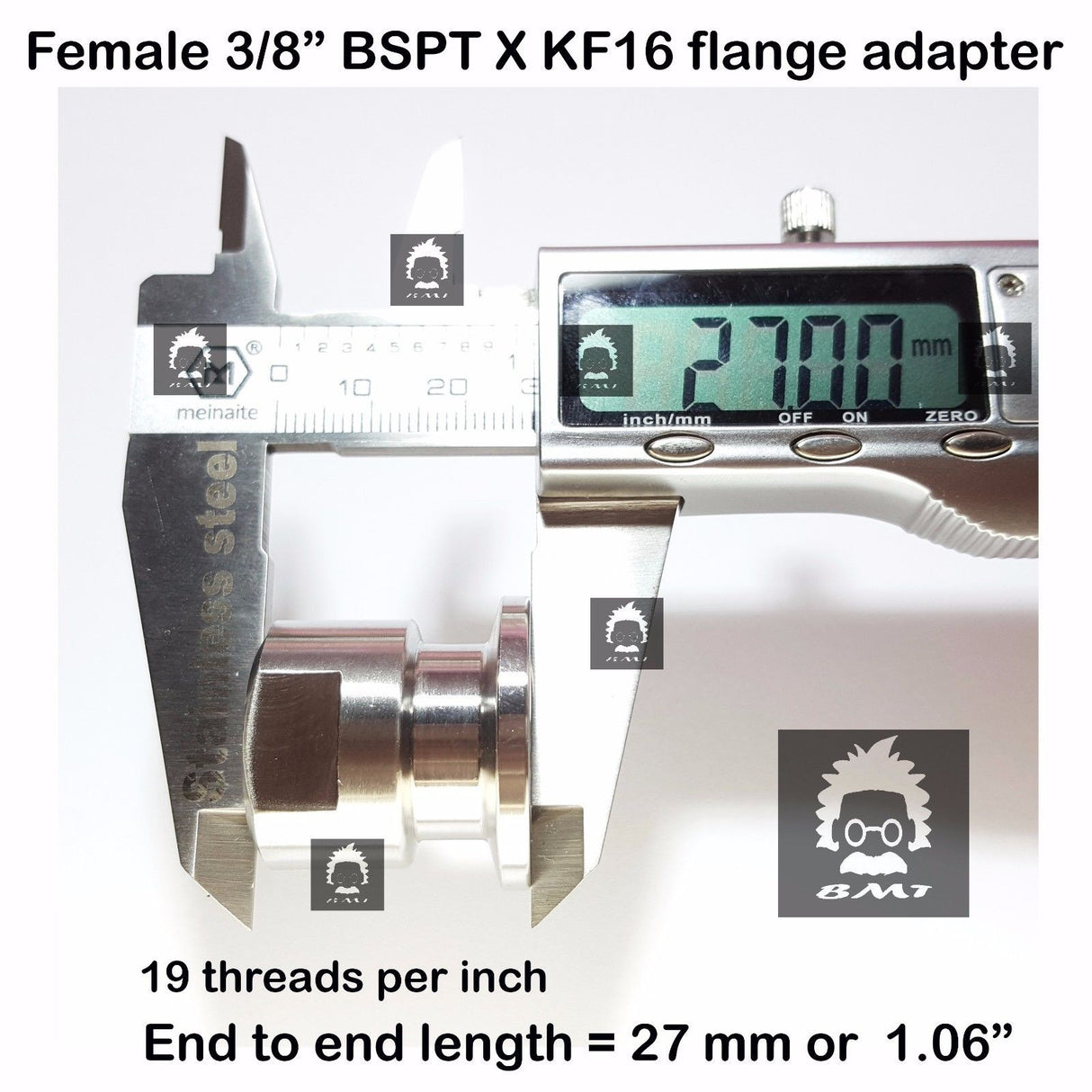 3/8" Female BSP R series x KF16 flange stainless steel vacuum adapter