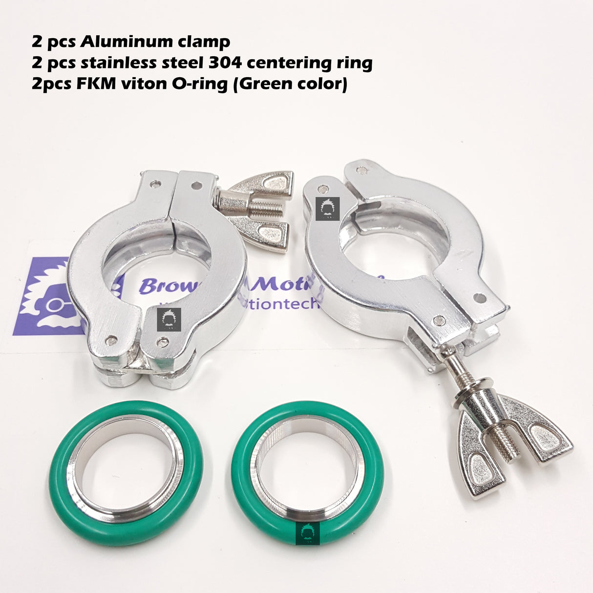 KF25 Aluminum clamp set, SS centering ring, FKM O-rings