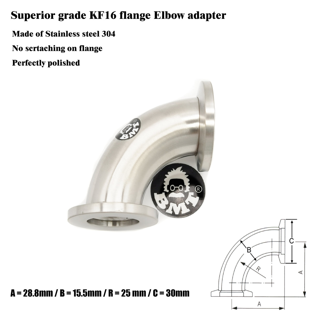 Elbow, KF16 flange, SS304, Superior grade
