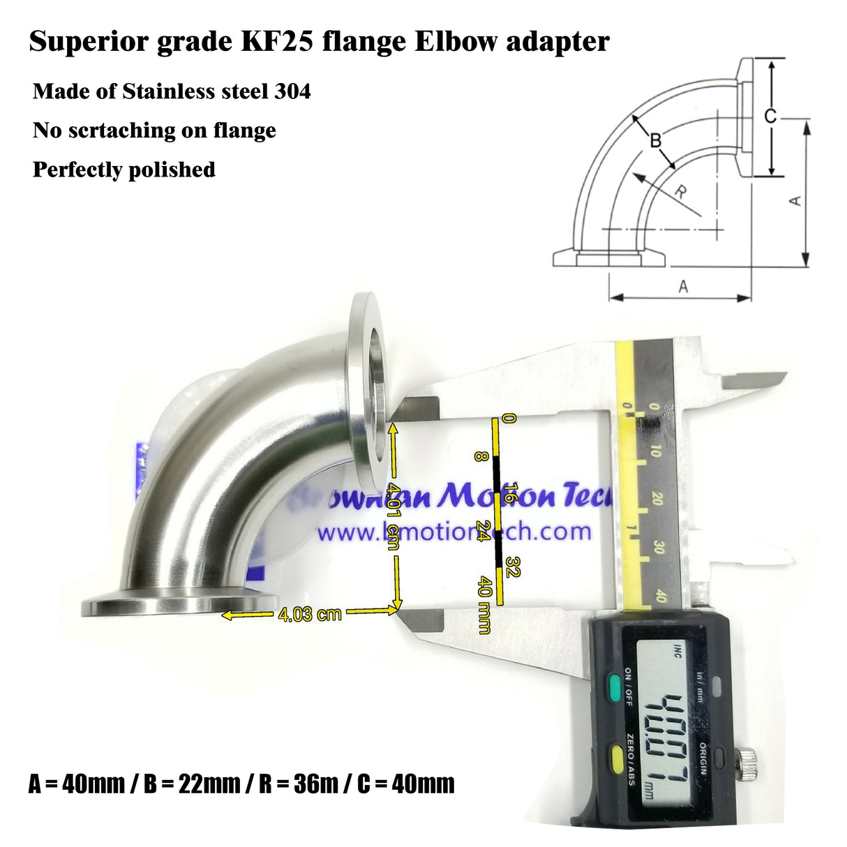 Elbow, KF25 flange, SS304, Superior grade