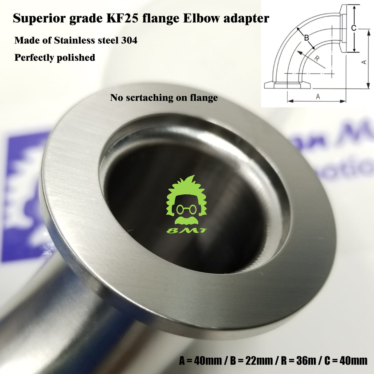 Elbow, KF25 flange, SS304, Superior grade