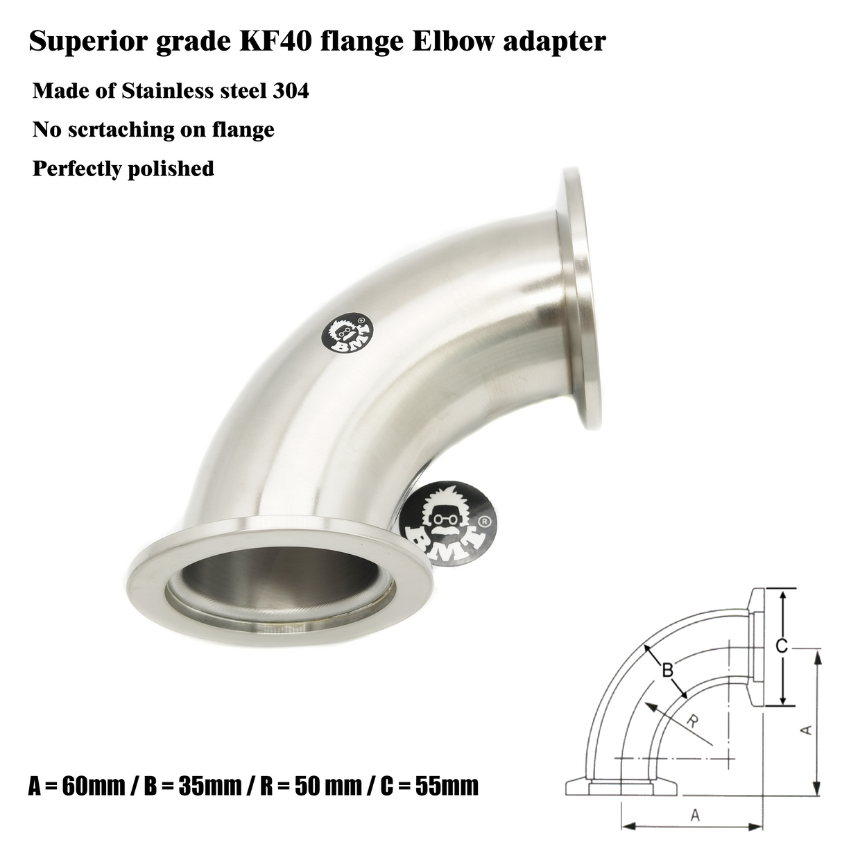 Elbow, KF40 flange, SS304, Superior grade