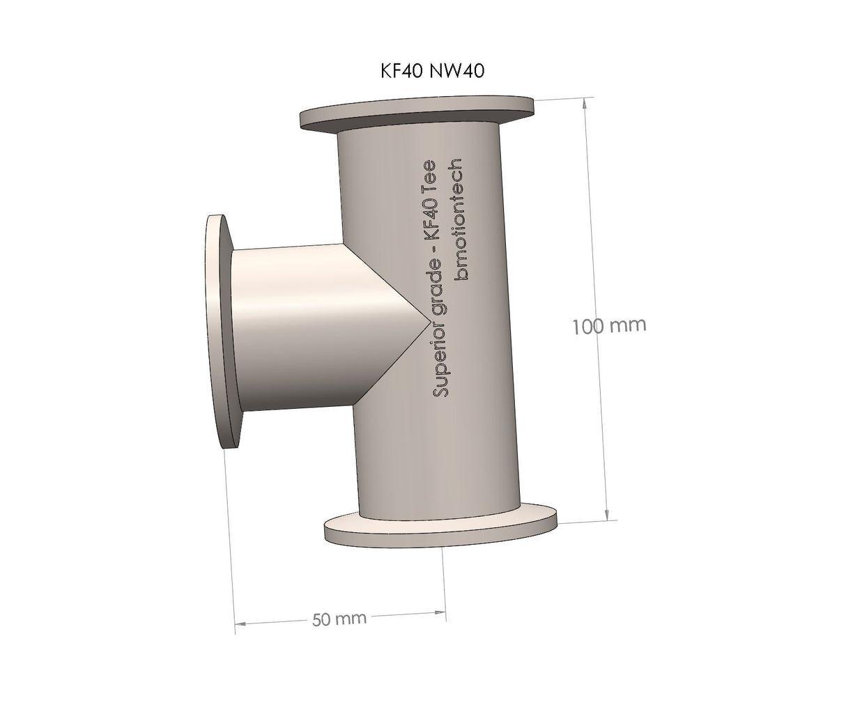 Tee, KF40 flange, SS304, Superior grade, short 100mm