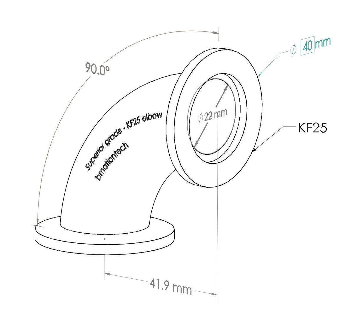 Elbow, KF25 flange, SS304, Superior grade