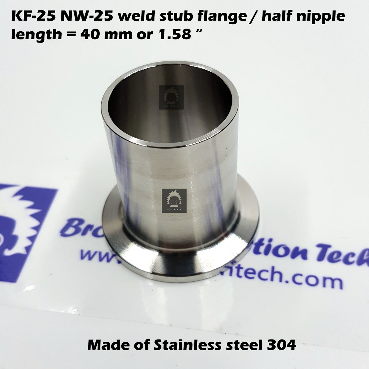 Half nipple / weld stub flange, KF25 flange, length = 40mm