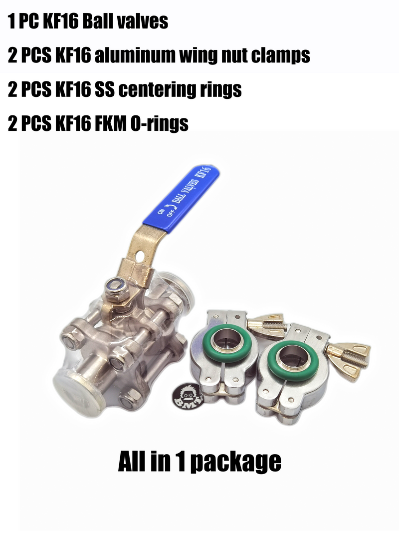 Ball Valve, KF16 flange, with wing nut clamps set