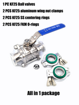 Ball Valve, KF25 flange, with wing nut clamps set