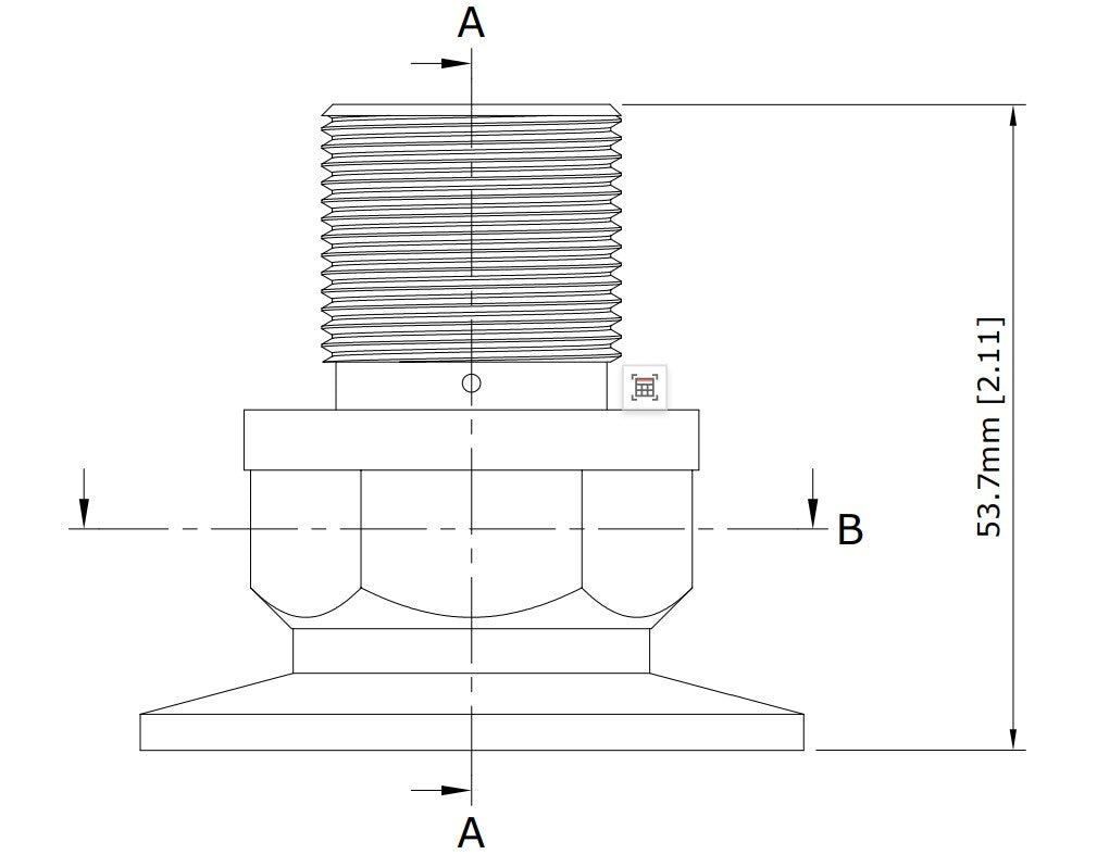 BASEP-KF40-1IN, threads to O-rings 1 inch