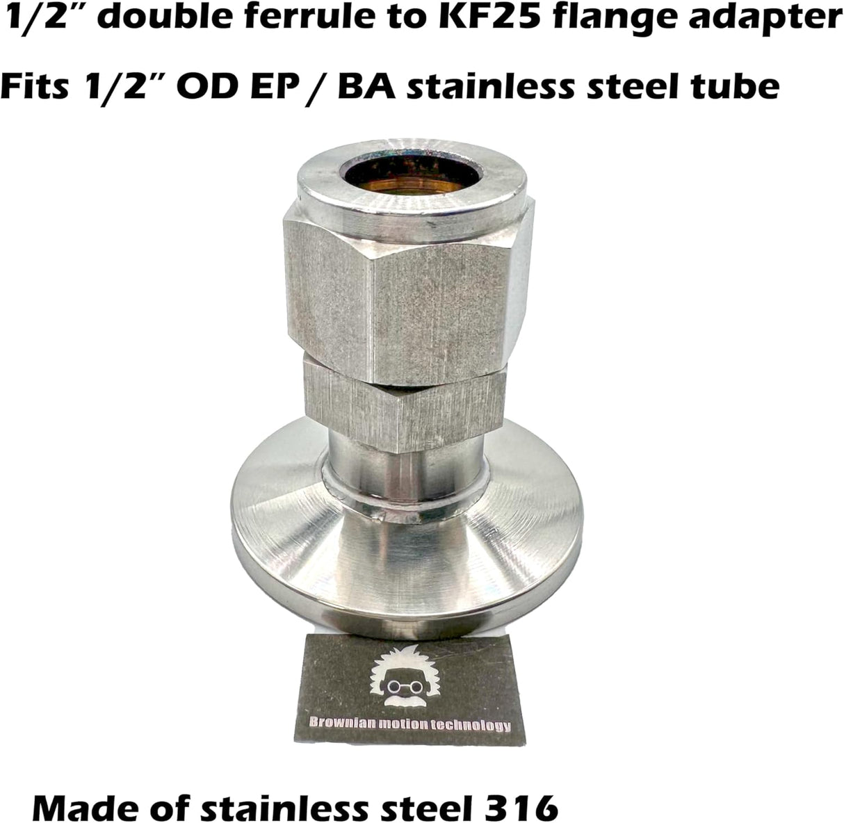 1/2" double ferrule compression fitting to KF25 flange adapter