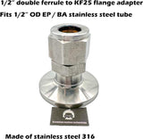 1/2" double ferrule compression fitting to KF25 flange adapter