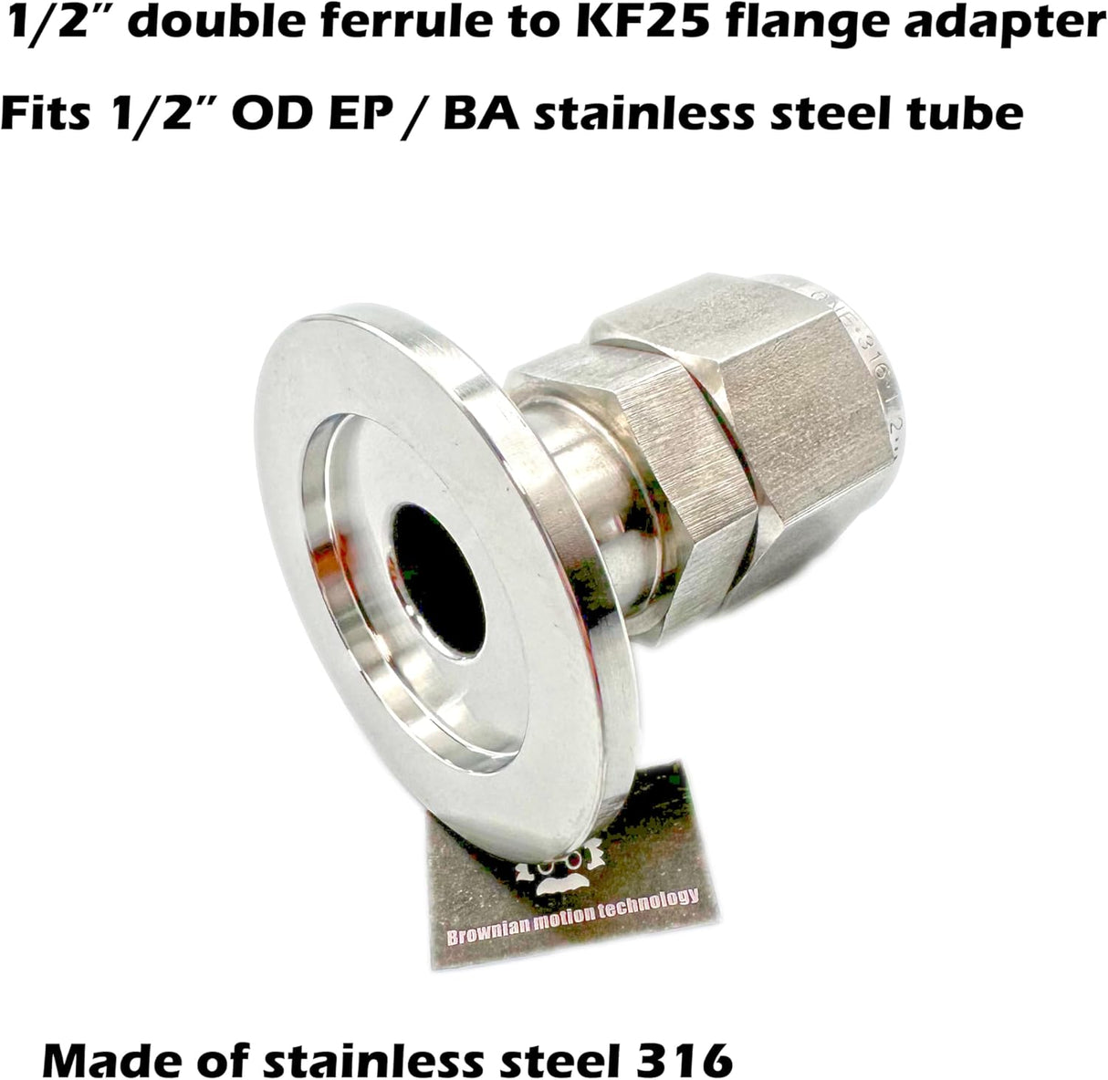 1/2" double ferrule compression fitting to KF25 flange adapter