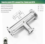 Unequal Tee, KF25 flange to KF16, SS304, Superior grade