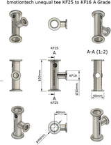 Unequal Tee, KF25 flange to KF16, SS304, Superior grade