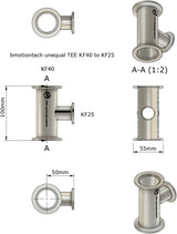 Unequal Tee, KF40 flange to KF25, SS304, Superior grade