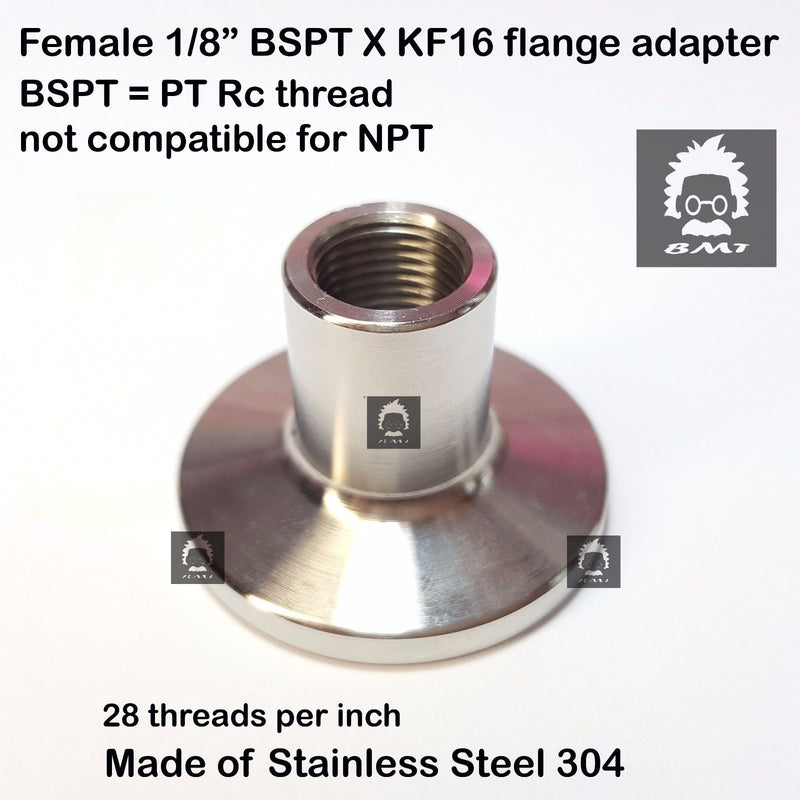 1/8" Female BSP R series X KF16 flange stainless steel vacuum adapter