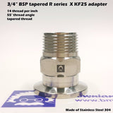 3/4" Male BSP tapered R series X KF25 Flange stainless steel vacuum adapter