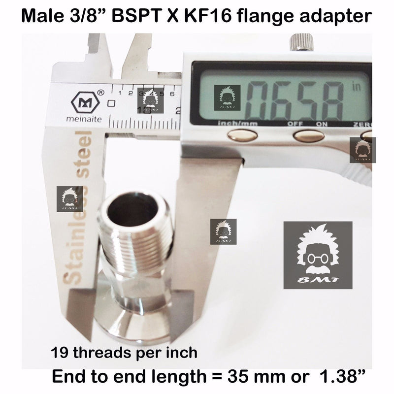 3/8"  Male BSP  tapered R series X KF16 flange stainless steel vacuum adapter