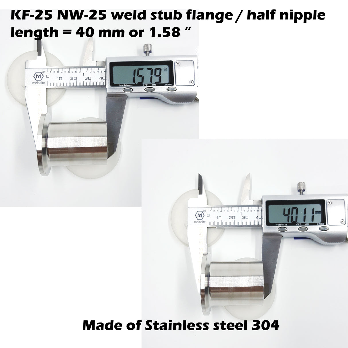 Half nipple / weld stub flange, KF25 flange, length = 40mm